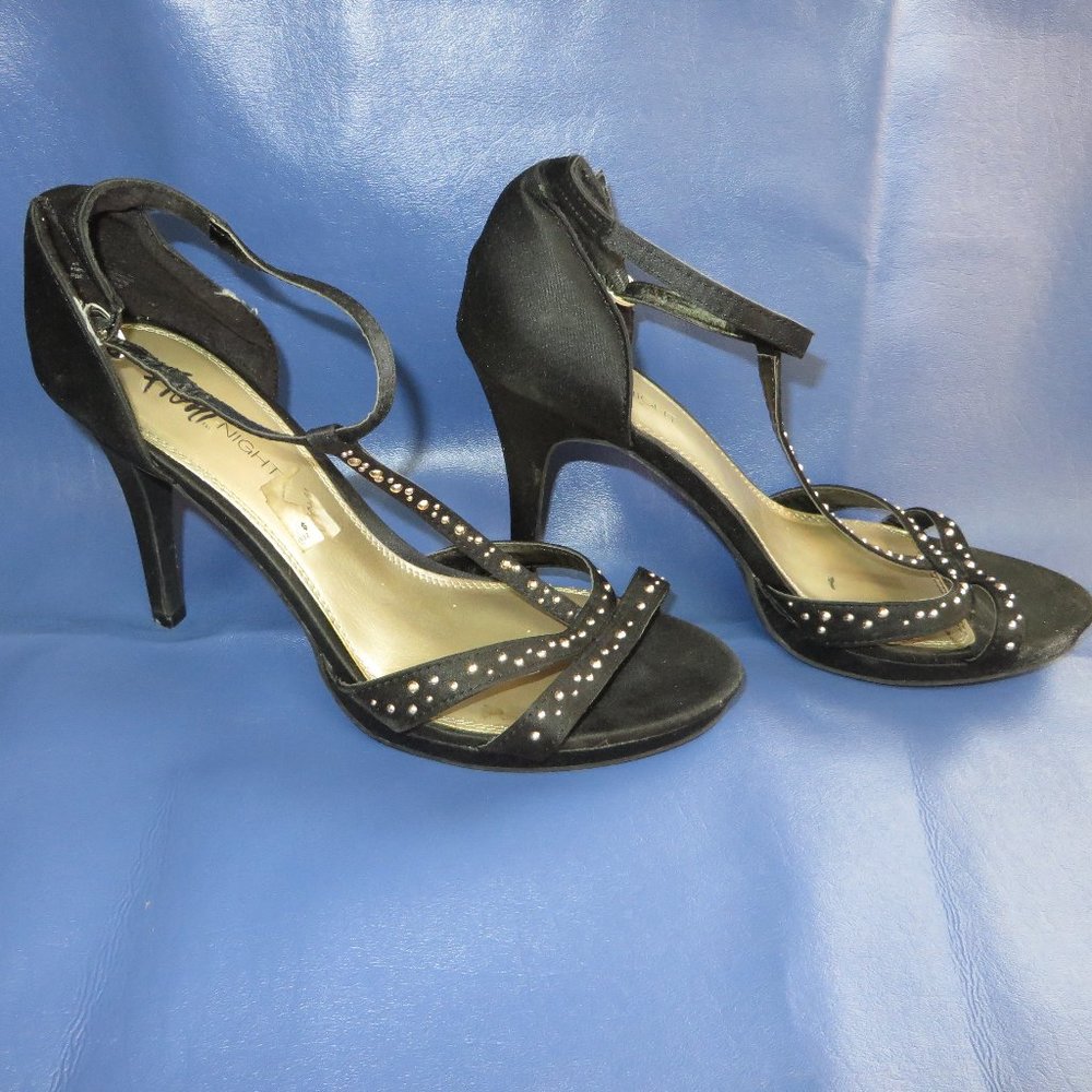 Fioni Night Satin and silver studs high heels